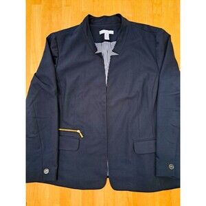 Chico's Size 3 (XL) Black Open Front Blazer Jacket Lined Long Sleeve Faux Pocket